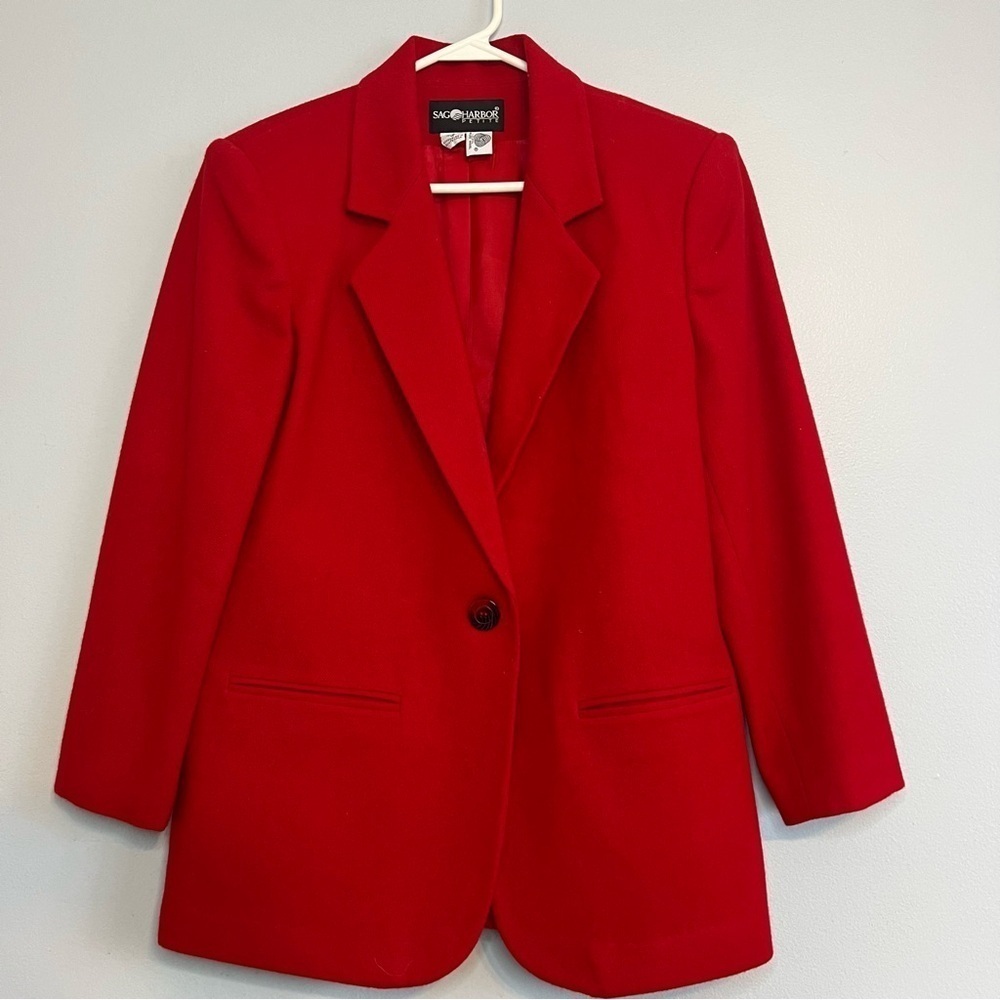 Sag Harbor Womens 100% Wool Blazer Red Petite Sz 6 One Button Business Casual